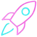 Neon rocket icon symbolizing launch or campaign kickoff.