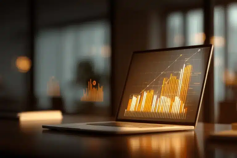 Laptop displaying SEO analytics and growth charts symbolizing business visibility and online growth in San Diego.