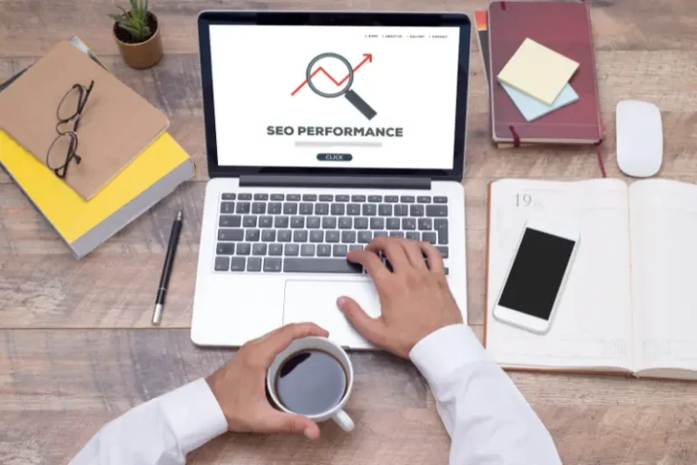 Small business owner planning online marketing strategy with notes on SEO and ads