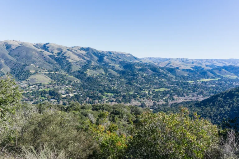 Scenic mountain landscape overlooking Carmel Mountain Ranch with rolling hills and a clear blue sky.