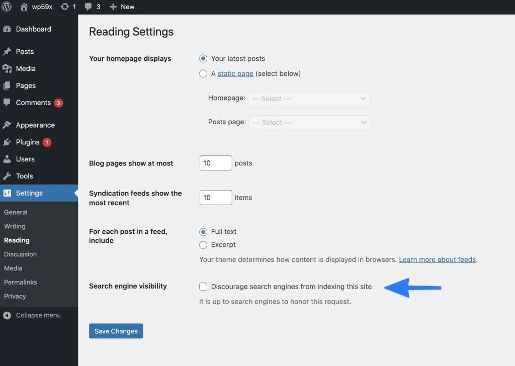 WordPress settings page displaying various configuration options for site management and customization.