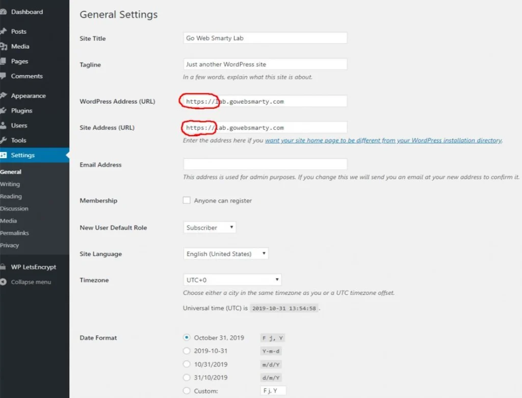 WordPress settings page displaying various configuration options for site management and customization.